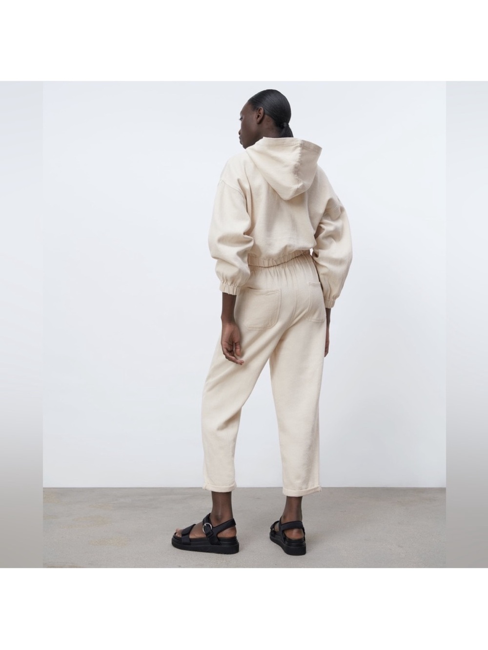 Zara Cream Cropped Hooded 2pcs set